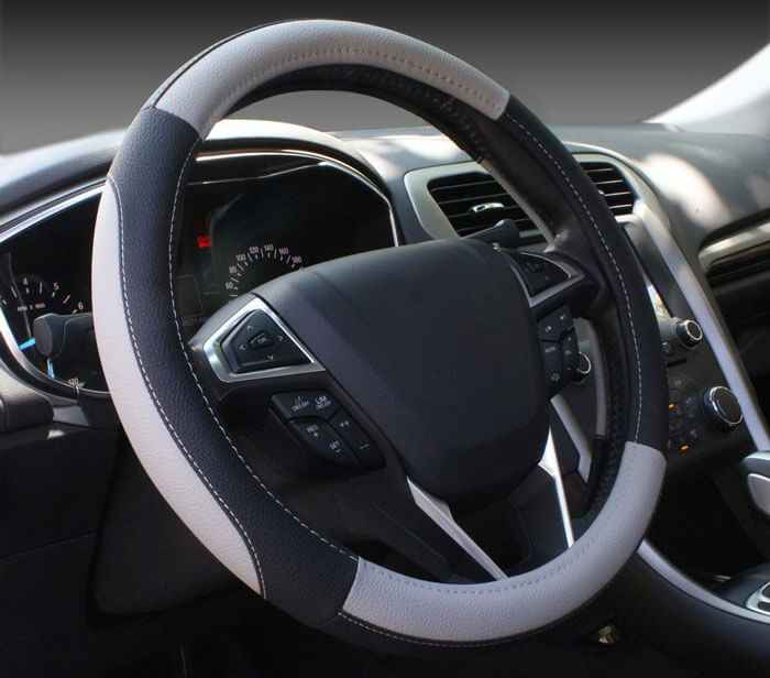 SEG Direct Black and Gray Microfiber Auto Car Steering Wheel Cover Universal 15 inch