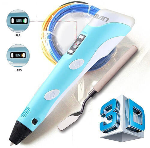 3D Printing Pen, Kuman 100B Newest 3D Drawing Pen With LCD Screen and Doodle Model Making Arts and Crafts Drawing with 3x 1.75mm ABS Material and Power Supply, Most Suitable DIY Gift(Blue)