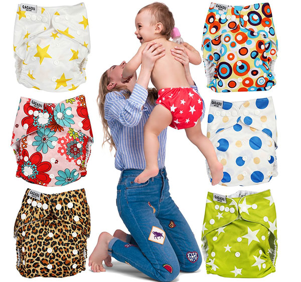 Cloth Diapers for Baby - Set of 7 Reusable Pocket Diaper Covers - For Boys and Girls - Bright Colors - Great Baby Shower Gift