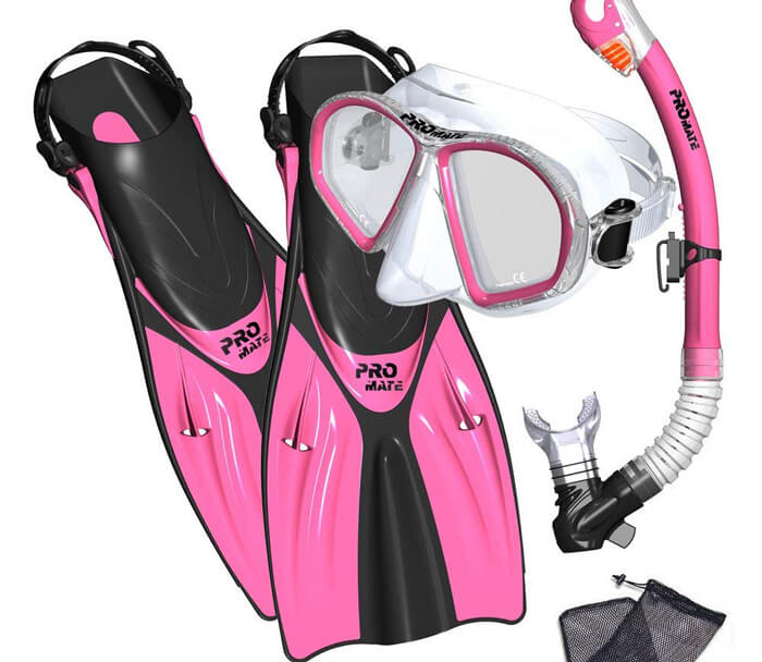 PROMATE Snorkeling Mask Fins DRY Snorkel Set Gear Bag