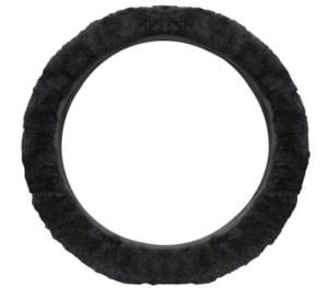 Cutequeen trading Sheepskin Stretch-On Steering Wheel Cover Black