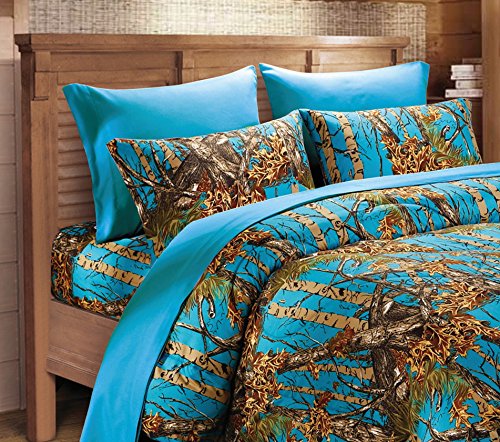 20 Lakes Queen Hunter Sea Blue Camo Rustic Bed Sheet Set