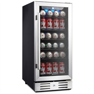 15” Beverage cooler 96 can Built-in Single Zone Touch Control and Temperature Memory Function